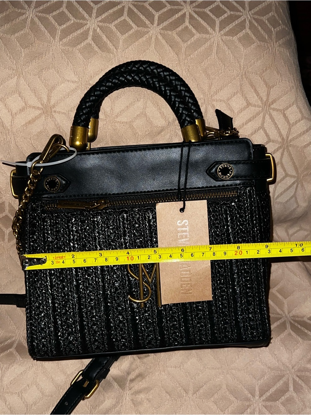 Steve Madden Black Braided Top-Handle Satchel with Gold Accent - Picture 12 of 17